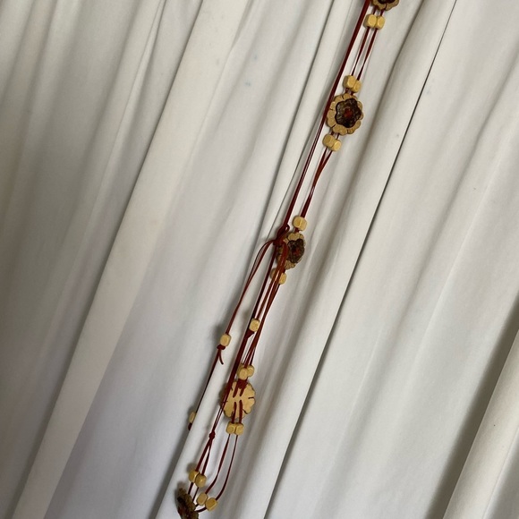 Fun Boho 72” Long Belt,Necklace,Wall Decor- Woden Flowers&Beads-Strung w/Leather - Picture 16 of 16